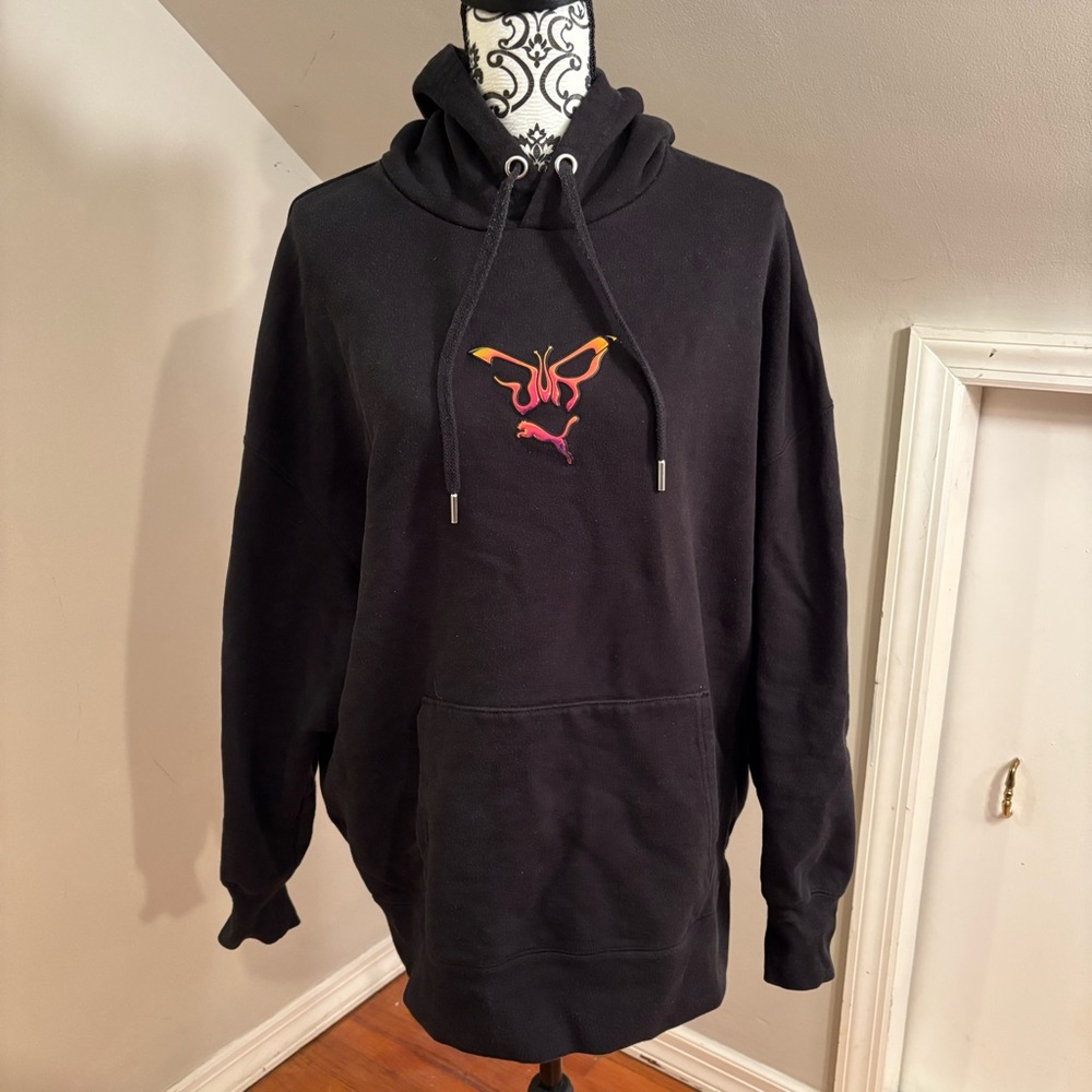 Puma x Dua Lipa Hoodie Women Medium Black Oversized Pullover Long Sleeve size M
